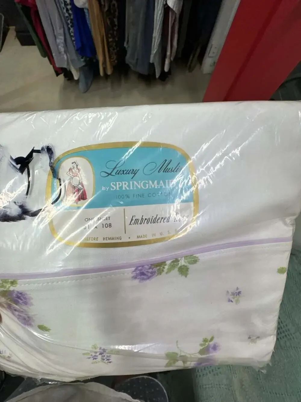 Vintage Luxury Muslin by Springmaid Embroidered Rose Flat Sheet 81x108